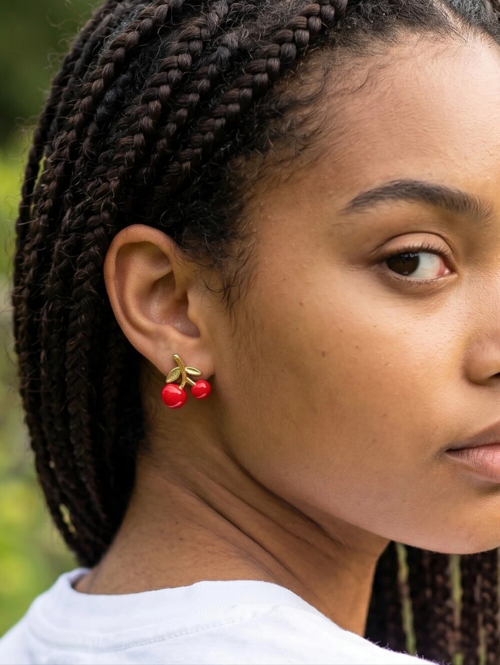 Coach Gold-Tone Cherry Stud Earrings with Red Enamel - Picture 4 of 4